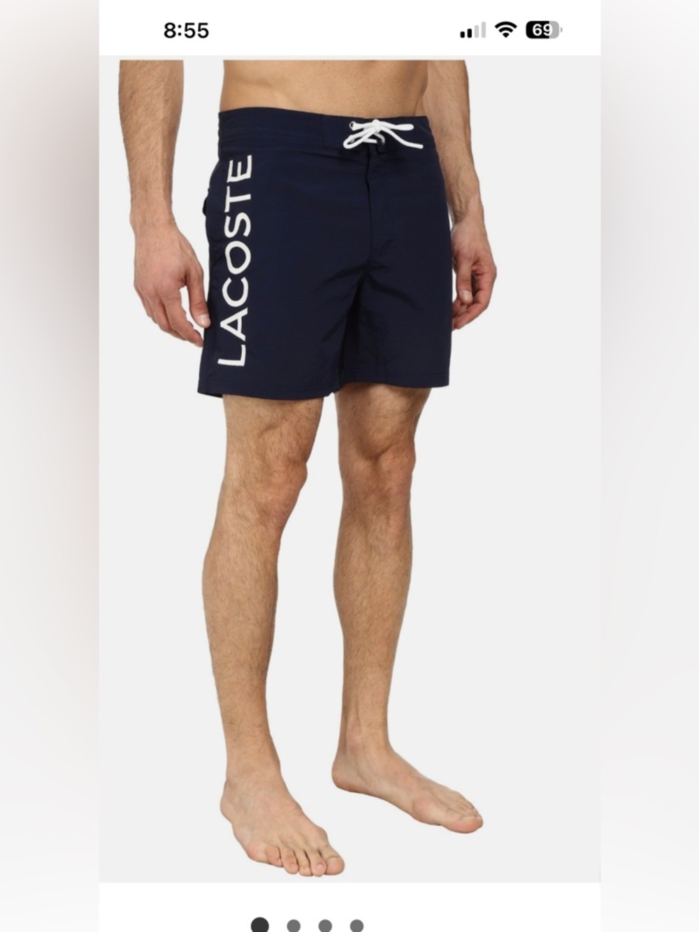 Lacoste Logo  Navy Swim Trunks with White Drawstring